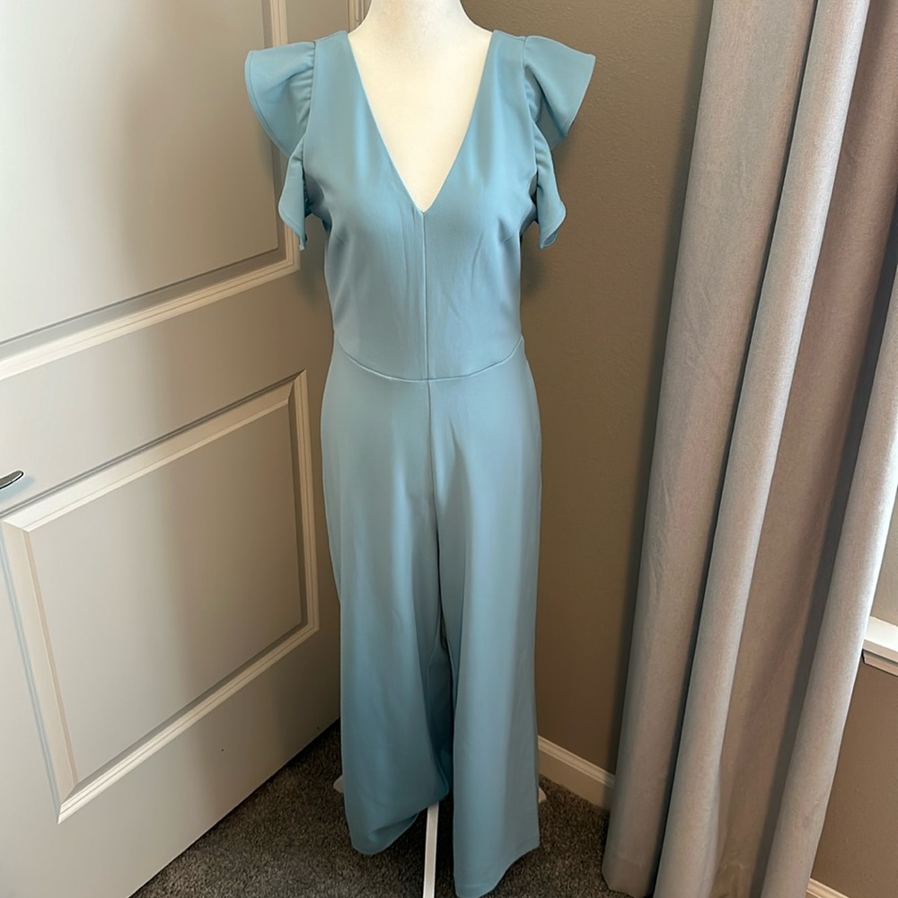 NWOT Rachel Roy Ruffled-Sleeve Cropped Jumpsuit, Light Blue, M